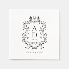 Servilleta De Papel Black and White Floral Wedding Monogram