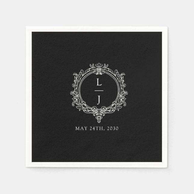 Servilleta De Papel black and white foliage Crest wedding (Anverso)