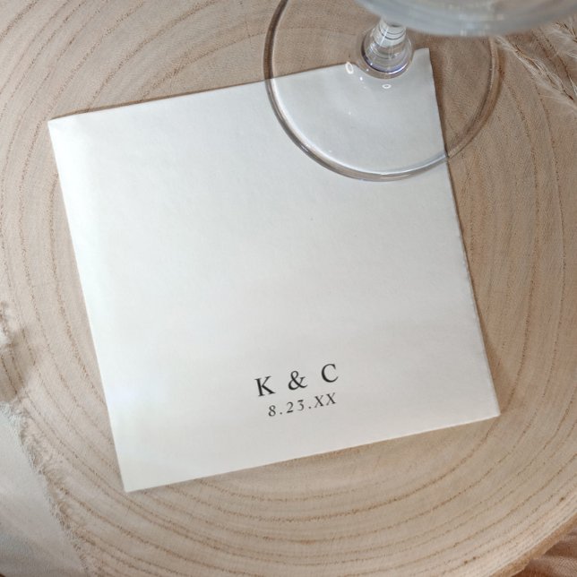 Servilleta De Papel Black and White Modern Minimalist Simple Wedding (Black and white wedding napkins with minimalist initials and elegant modern typography)