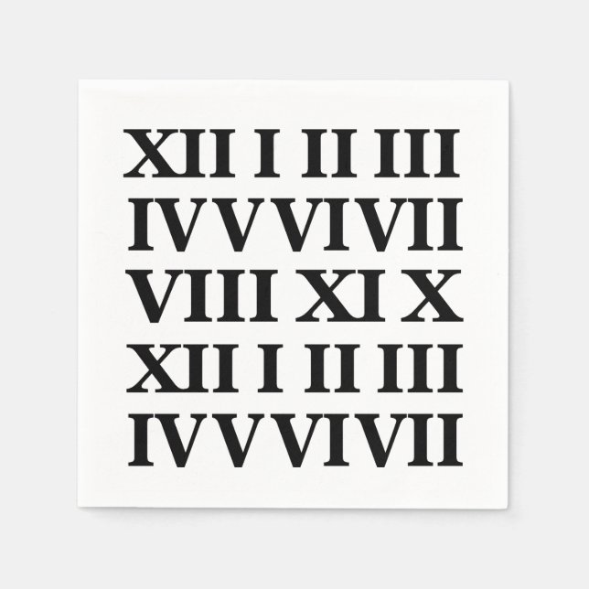 Servilleta De Papel Black and White Roman Numeral Party (Anverso)