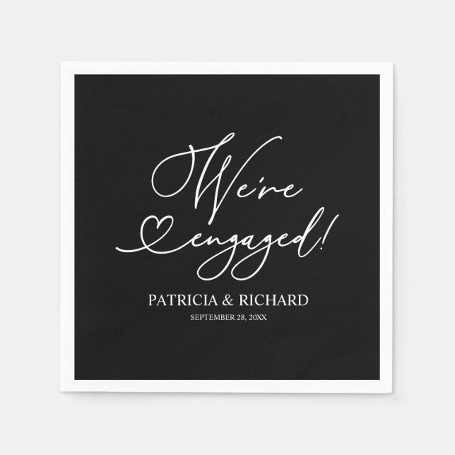 Servilleta De Papel Black And White We are Engaged Engagement Party Na (Anverso)