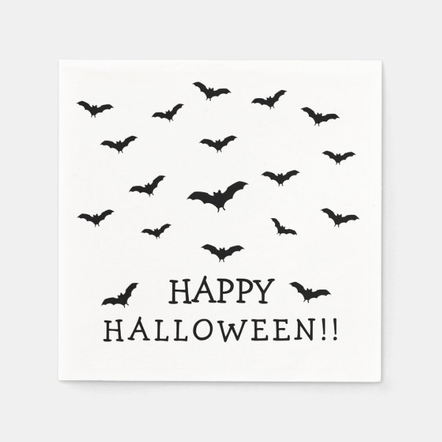 Servilleta De Papel Black Bats & White Cute Halloween Party (Anverso)