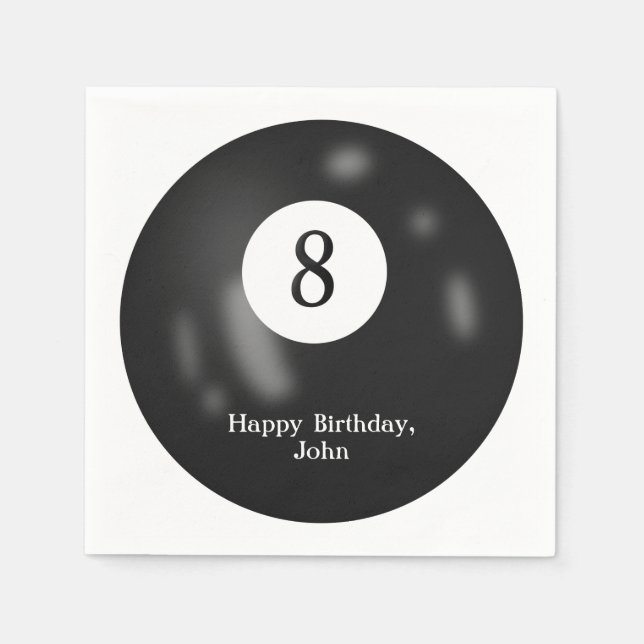 Servilleta De Papel Black Billiard Eight Ball para el cumpleaños (Anverso)