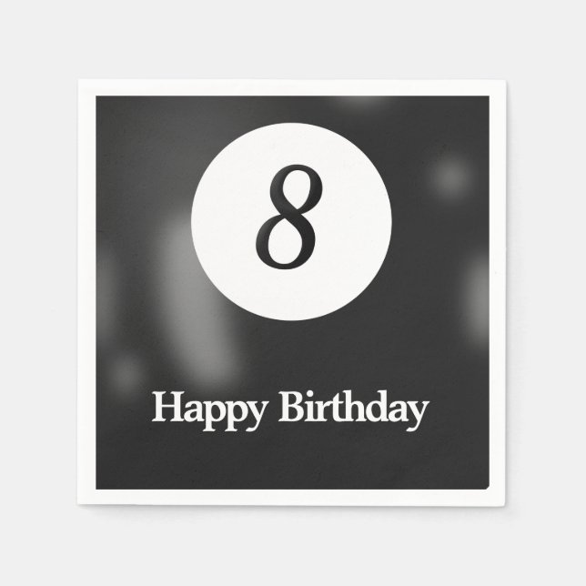 Servilleta De Papel Black Billiard Ocho Ball Birday Party (Anverso)