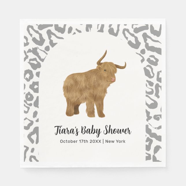 Servilleta De Papel Black Boho Arch Holy Cow Western Baby Shower (Anverso)