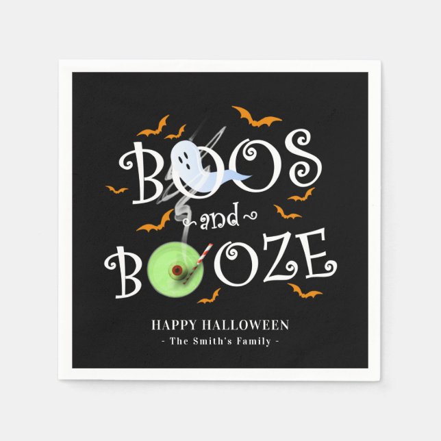 Servilleta De Papel Black Boos & Booze Halloween Party (Anverso)