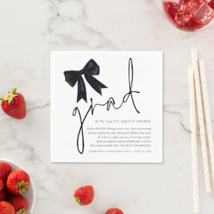 Servilleta De Papel Black Bow Grad Script Fun Facts Graduation Party