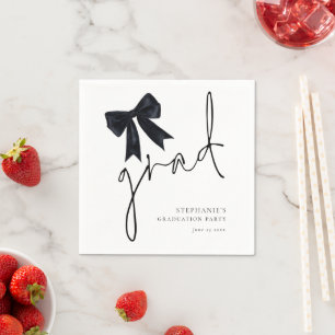 Servilleta De Papel Black Bow Grad Script Name Date Graduation Party