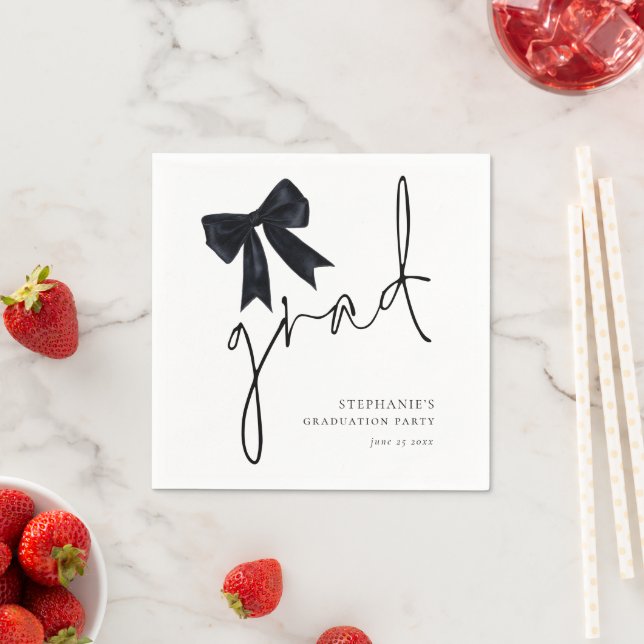 Servilleta De Papel Black Bow Grad Script Name Date Graduation Party (In situ)