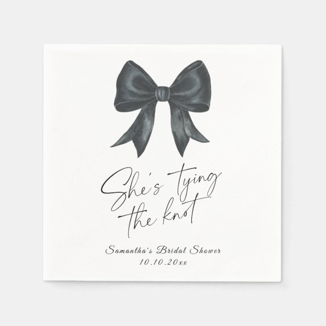 Servilleta De Papel Black Bow She's tying the knot Bridal Shower (Anverso)
