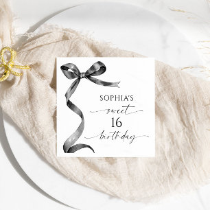 Servilleta De Papel Black Bow Sweet 16 Birthday Party