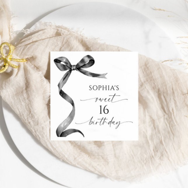 Servilleta De Papel Black Bow Sweet 16 Birthday Party (Subido por el creador)