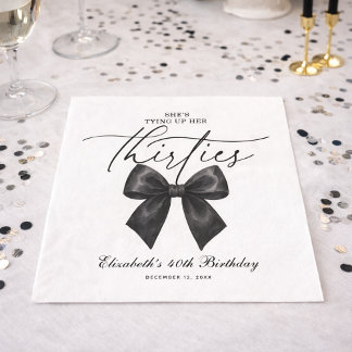 Servilleta De Papel Black Bow Tying Up Her Thirties 40th Birthday