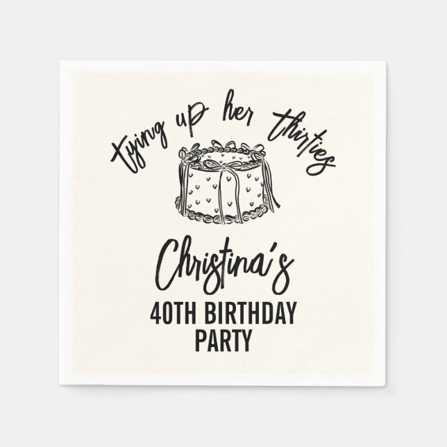 Servilleta De Papel Black Bow Tying Up Her Thirties 40th Birthday (Anverso)