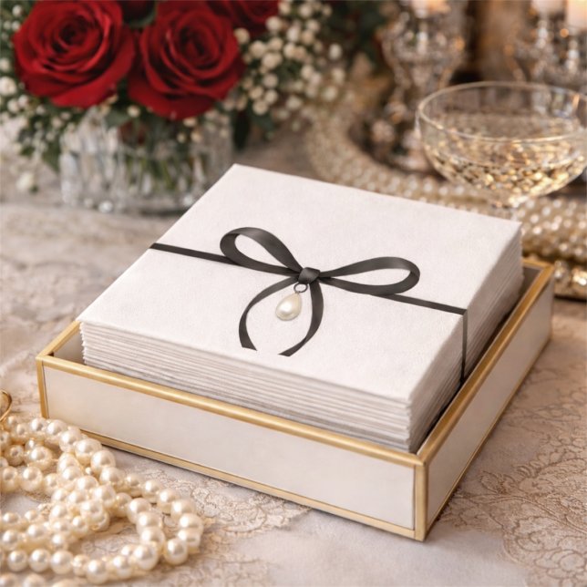 Servilleta De Papel Black Bow With Pearl Old Money Style Bridal Shower (Black Bow With Pearl Old Money Style Bridal Shower Napkins!)