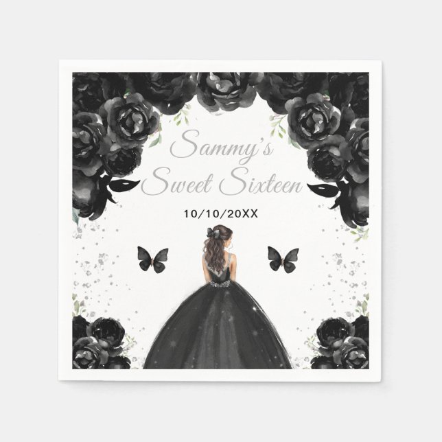 Servilleta De Papel Black Brunette Hair Princess Sweet 16 (Anverso)