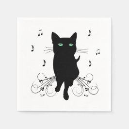 Servilleta De Papel Black Cat Surrounded by Whispering Notes of Music