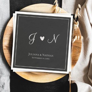 Servilleta De Papel Black Classic Simple Modern Initials Monogram Name