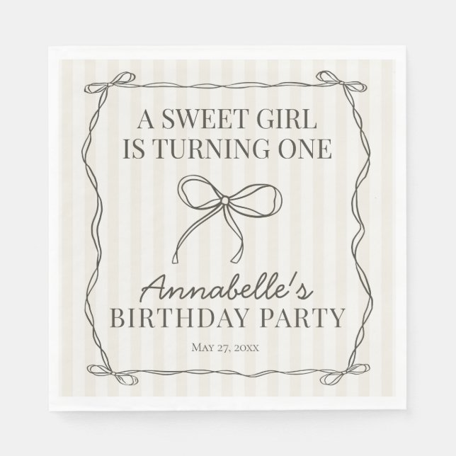 Servilleta De Papel Black Coquette Bow Beige Birday Party Table Deco (Anverso)