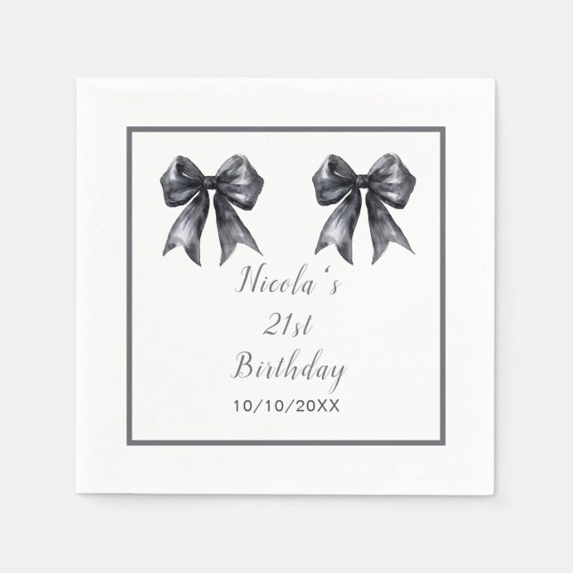 Servilleta De Papel Black Coquette Bow Birday Party (Anverso)