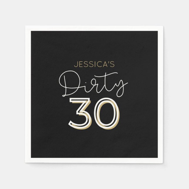 Servilleta De Papel Black Dirty Thirty Custom Name Napkins Cumpleaños (Anverso)