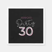 Black Dirty Thirty Custom Name Napkins Cumpleaños