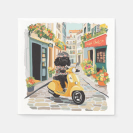 Servilleta De Papel Black Doodle Riding Scooter European City Streets