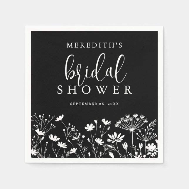 Servilleta De Papel Black Elegant Wildflower Bridal Shower (Anverso)