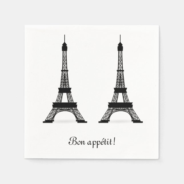 Servilleta De Papel Black French Theme Eiffel Towers Bon Appetit (Anverso)