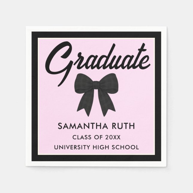 Servilleta De Papel Black Gingham Bow Graduation Party (Anverso)