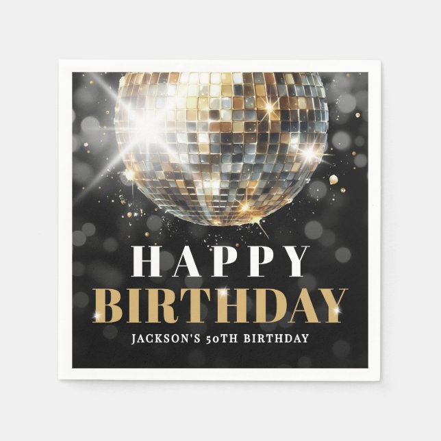 Servilleta De Papel Black Gold 50th Birthday Party (Anverso)