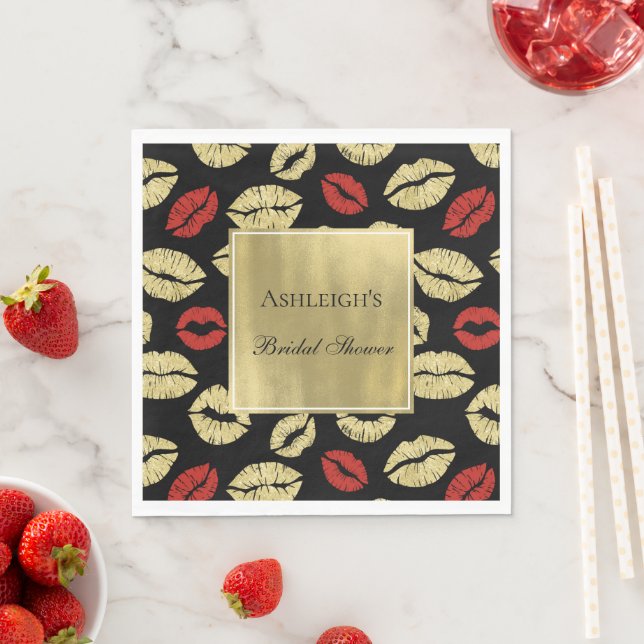 Servilleta De Papel Black Gold Glam Lips Bridal Shower (In situ)