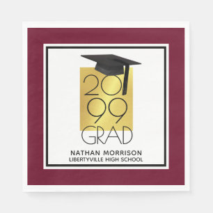 Servilleta De Papel Black & Gold GRAD Maroon editable Graduación