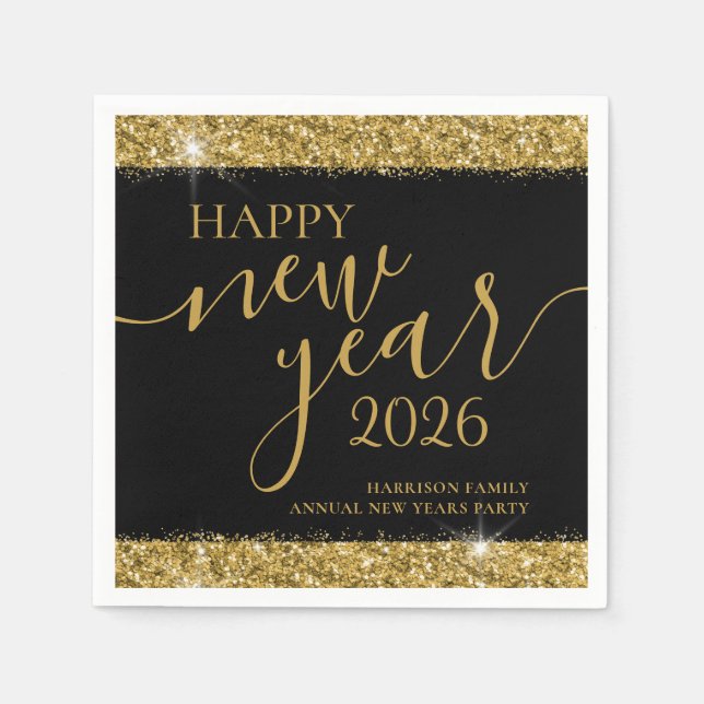 Servilleta De Papel Black Gold Happy New Year 2023 Custom (Anverso)