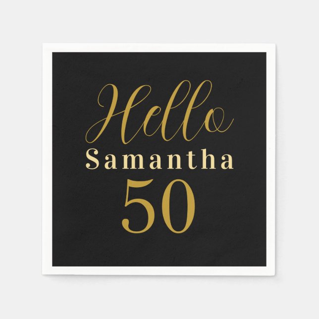 Servilleta De Papel Black Gold Hello 50 Personalized 50th Birthday (Anverso)
