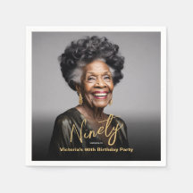 Black Gold Minimal Modern Photo 90th Birthday