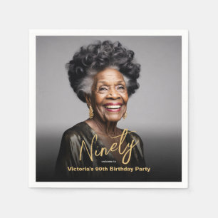 Servilleta De Papel Black Gold Minimal Modern Photo 90th Birthday