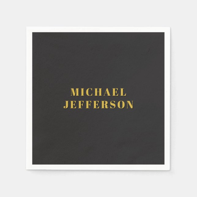 Servilleta De Papel Black & Gold Minimalist Plain Modern Own Name (Anverso)