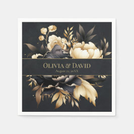 Servilleta De Papel Black & Gold Peony Wedding Napkins