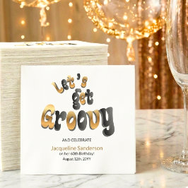 Servilleta De Papel Black Gold Retro Let's Get Groovy 60th Birthday