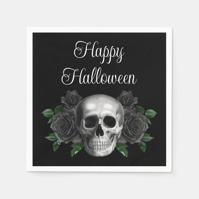 Servilleta De Papel Black Gothic Black Floral Skull Halloween (Anverso)