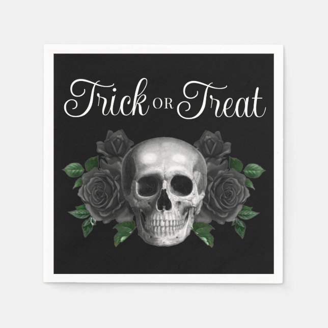 Servilleta De Papel Black Gothic Floral Skull Trick Or Treat Halloween (Anverso)