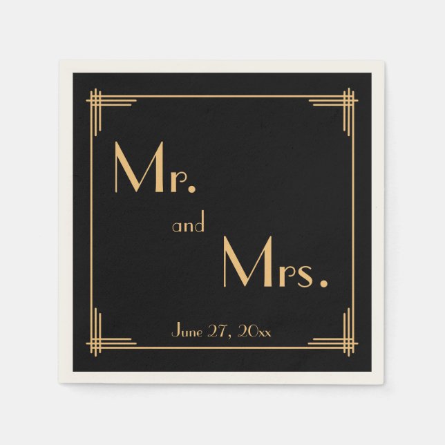 Servilleta De Papel Black Great Gatsby Art Deco Ecru Boda Napkins (Anverso)