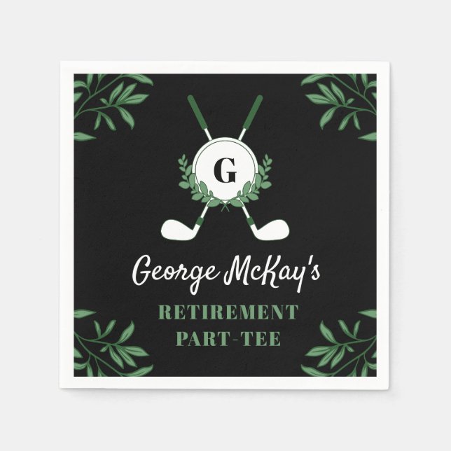 Servilleta De Papel Black Greenery Golf Themed Retirement Party (Anverso)