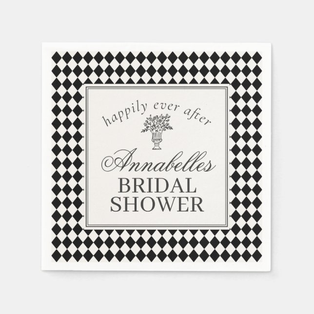 Servilleta De Papel Black Harlequin Checkered Bridal Shower (Anverso)