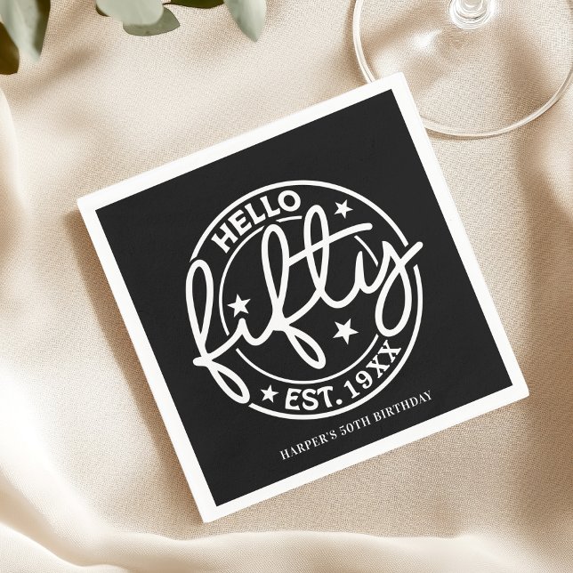 Servilleta De Papel Black Hello Fifty 50th Birthday (Subido por el creador)