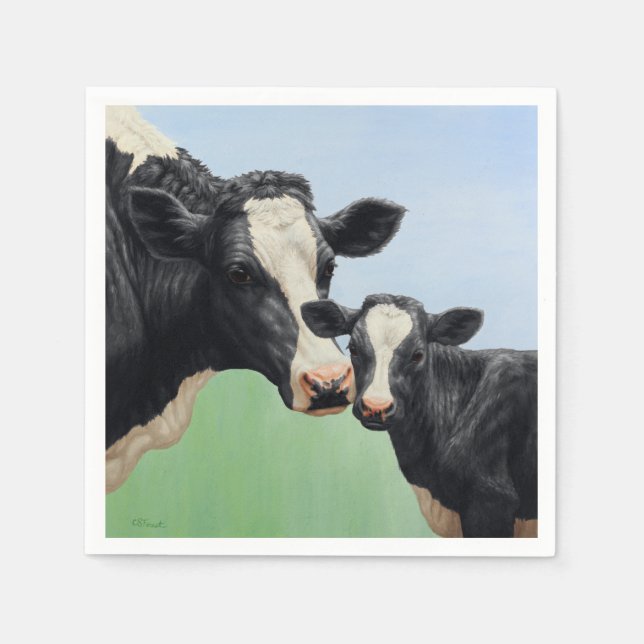 Servilleta De Papel Black Holstein Cow & Cute Calf (Anverso)