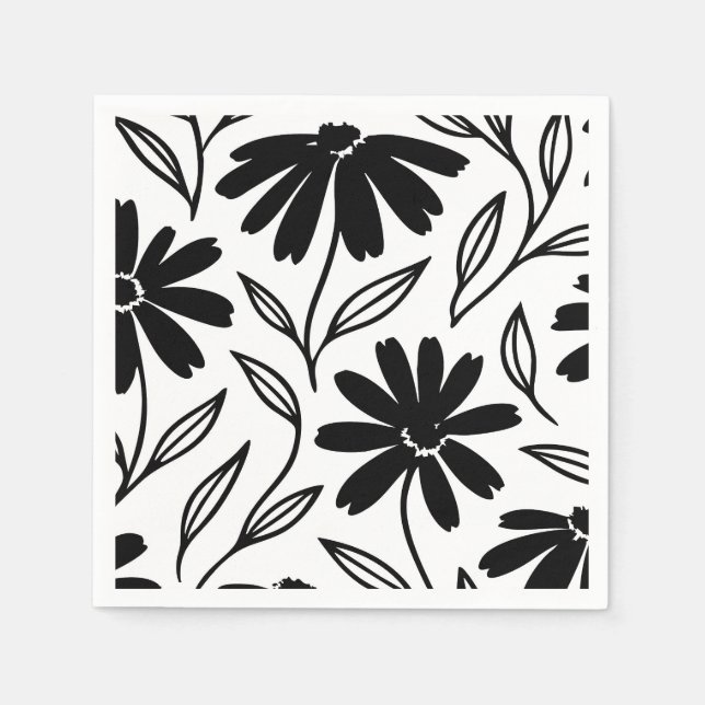Servilleta De Papel Black Ink Daisies Boho Bridal Shower (Anverso)