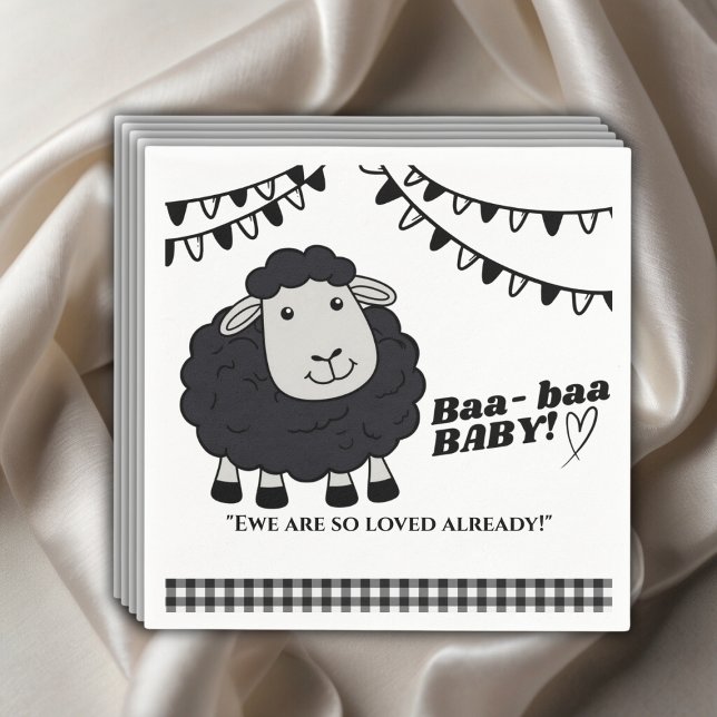Servilleta De Papel Black Kawaii Little Lamb Baby Shower (Subido por el creador)