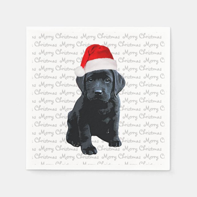Servilleta De Papel Black Lab Santa Dog - Feliz Navidad Labrador Perro (Anverso)